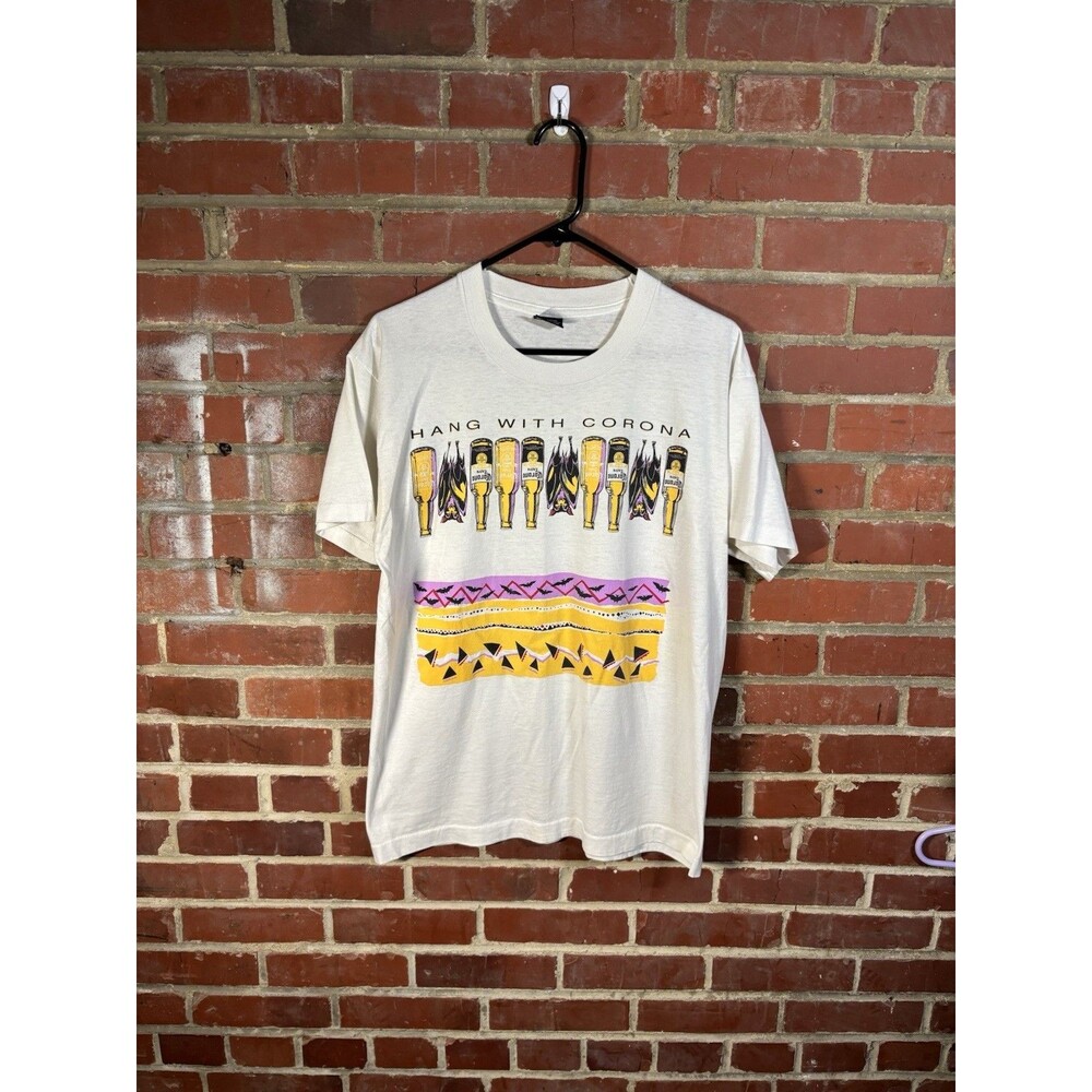 Vintage 90s Hang With Corona Beer Shirt White Bats USA Made Adult Large